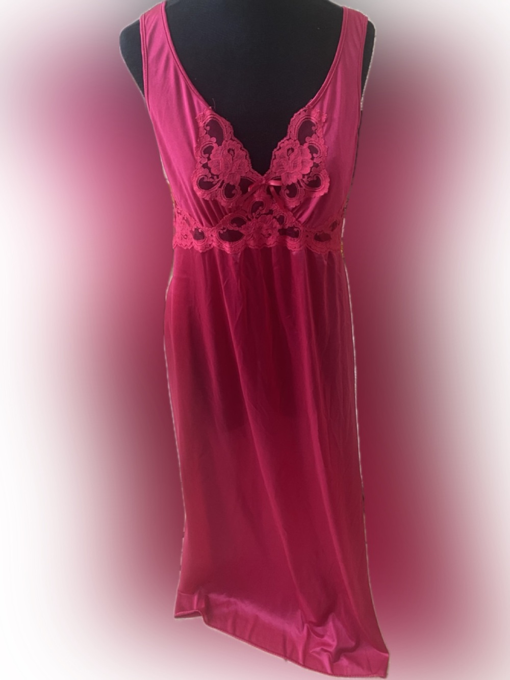 Adonna Fuchsia Lace-Trim Long Nightgown S MTall
